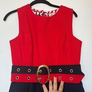 Milly Red & Blue Wool Dress w Pockets & Belt 4